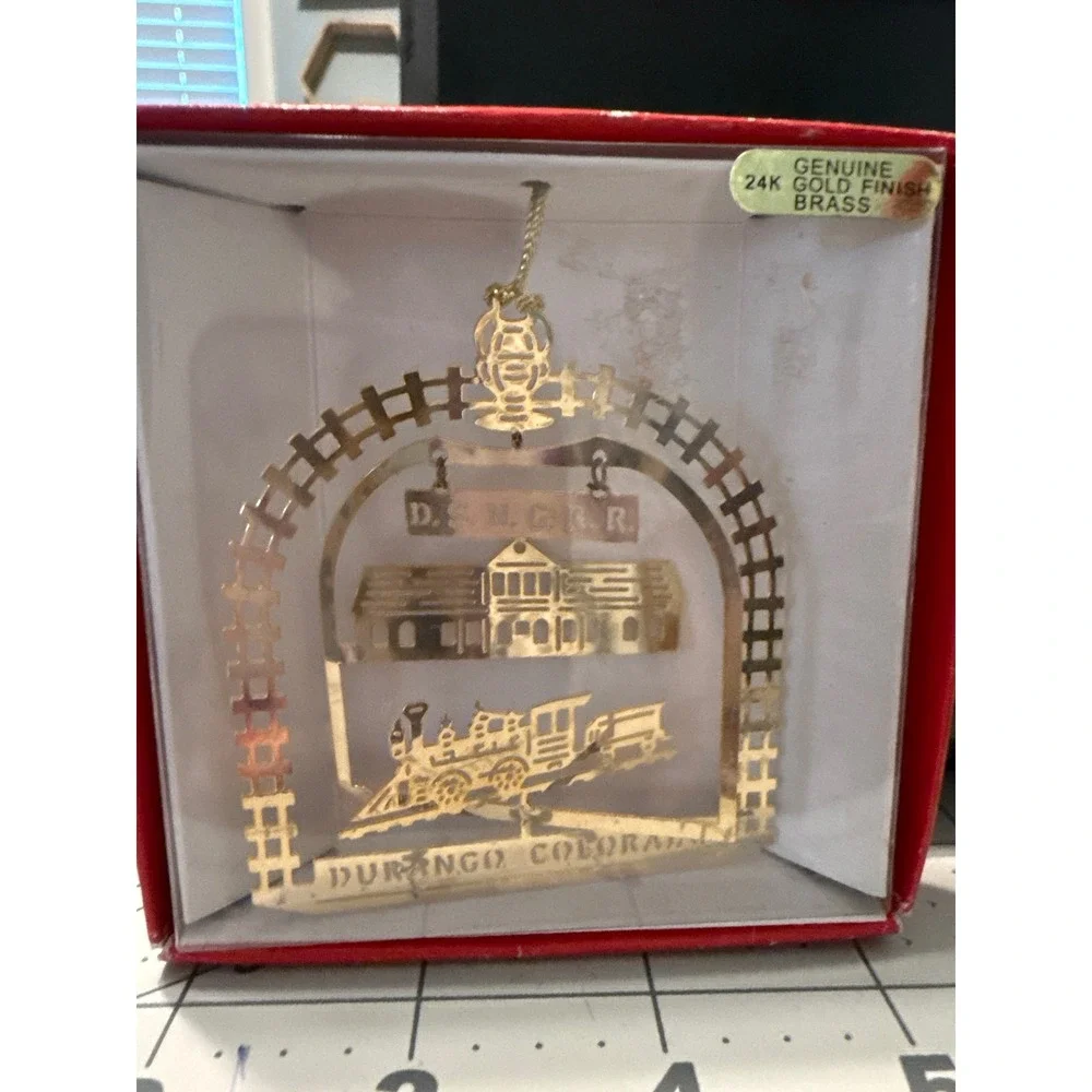 Nation's Treasures Durango Colorado 24K Gold Finish Brass Train Ornament Boxed